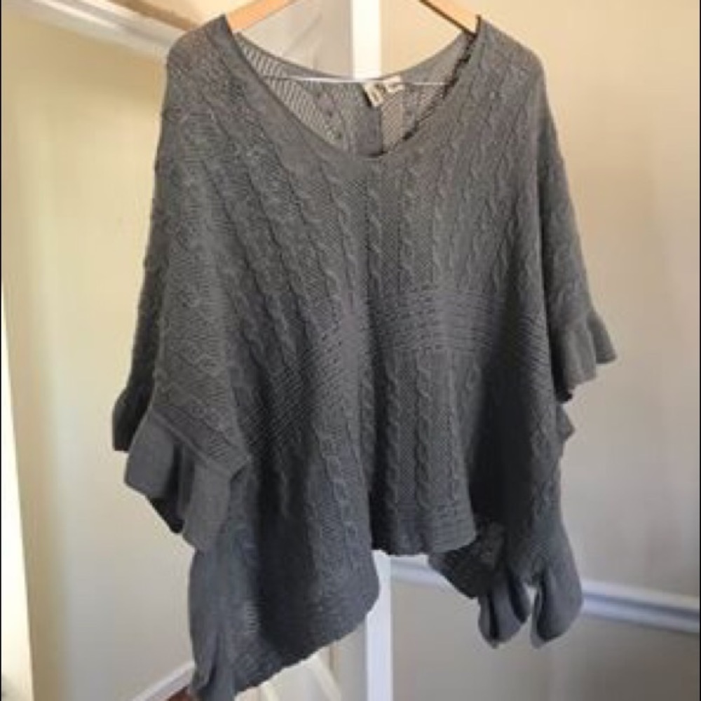 Anthropologie Gray Cable Knit Poncho